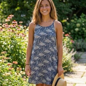 Navy and White Leaf Print Midi Dress